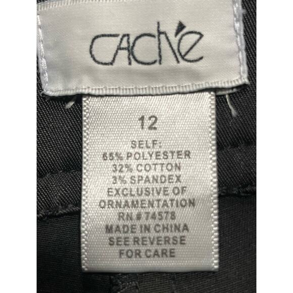 VTG Cache Womens Sz 12 Side Zip Wide Leg Crop Pants Stretch Black Gold Hardware - Picture 2 of 10